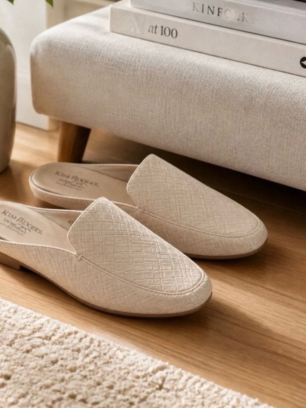 Kim Rogers Cream Textured Slip-On Mules